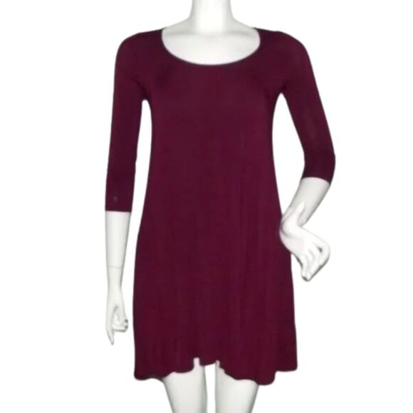 Lulu's Dresses & Skirts - Lulus Jersey Swing Dress, S, Wine Red, 3/4 sleeve, Mini Length, Pockets